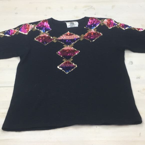 Vintage sequin sweater with shoulder pads sz S - Picture 2 of 5